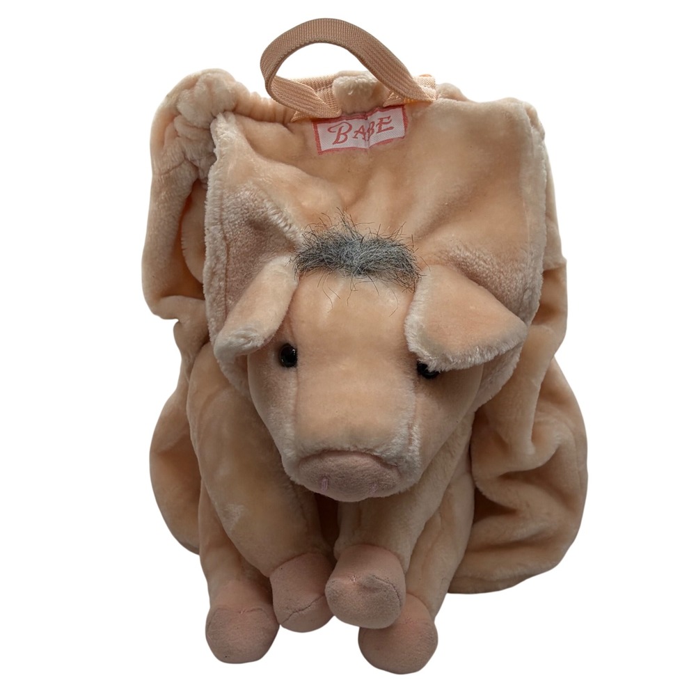 Vintage Babe and Friends Plush Pig Backpack Peach Drawstring Bag Movie Promo
